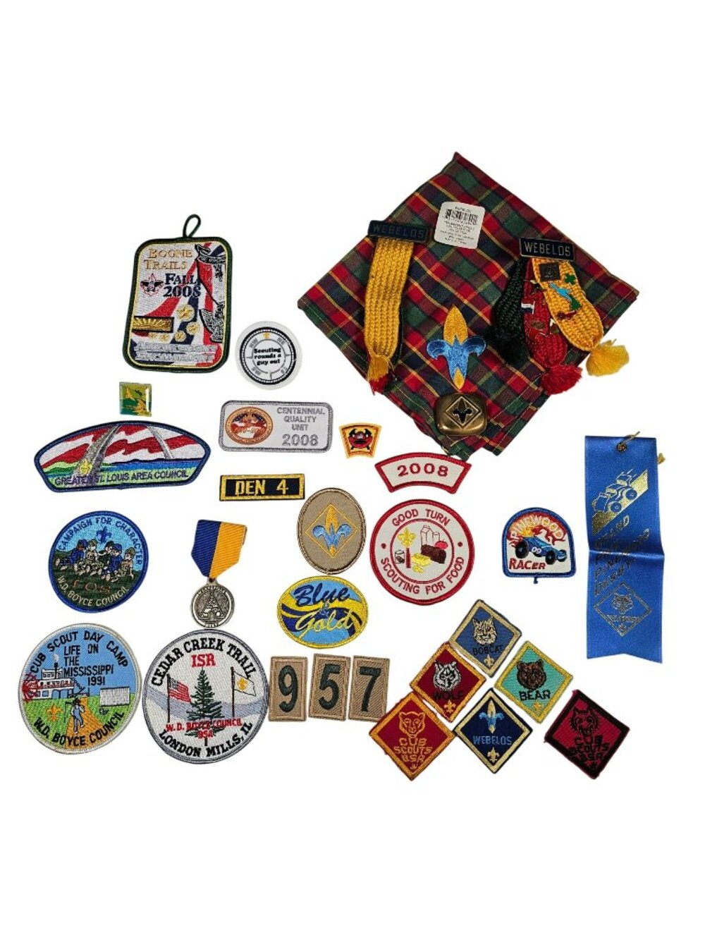 BSA Cub Scout Patches Pins Neckerchief Medals Webelos Derby Council 40pc Bundle